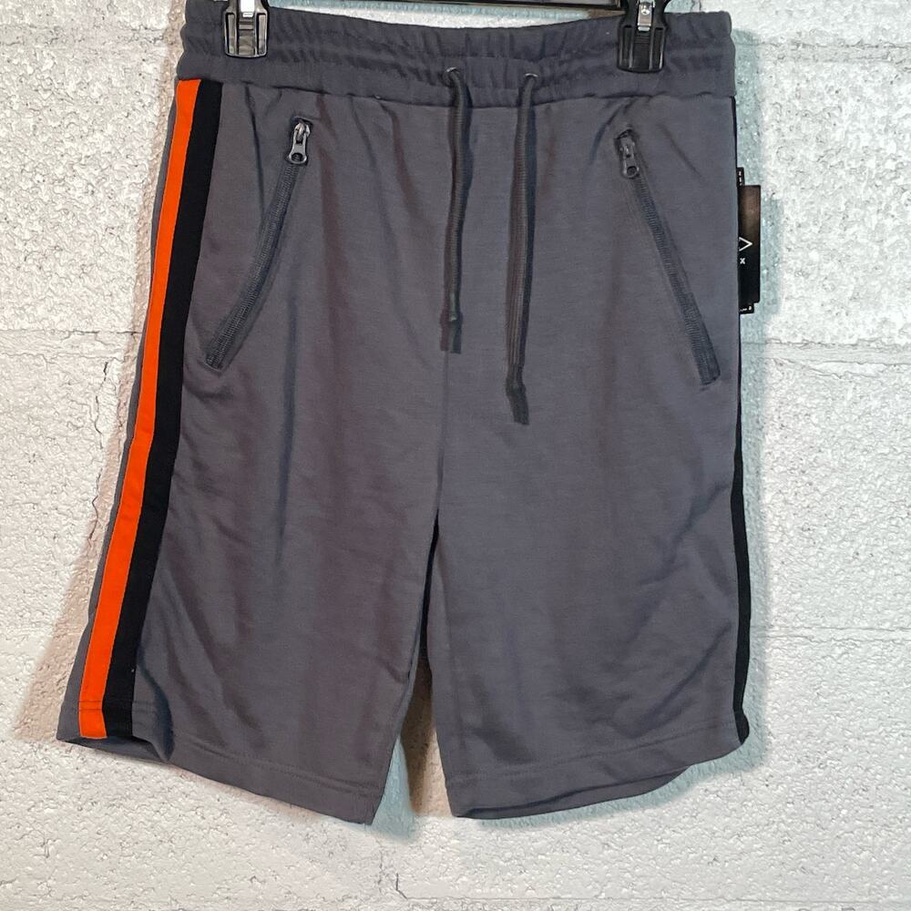 WICKED STITCH French Terry  Side striped mens short Grey, Orange Small
